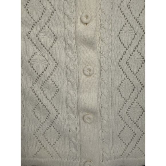Vintage Ivory Knit Cardigan Full Covered Buttons Size Small Grandmacore - Picture 3 of 4